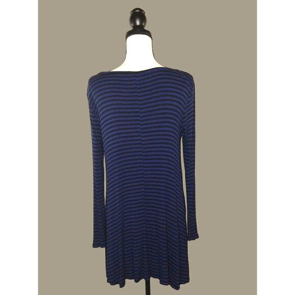 Love Fire Blue and Black Striped Rib Knit Dress Size Large - Picture 2 of 5